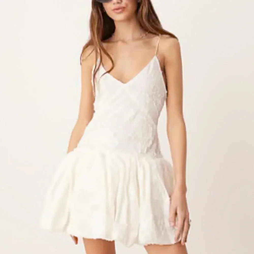 Mango White Capsule, embroidered  Lace Puffball Hem Mini Dress - Picture 5 of 8